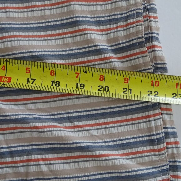 Onia Striped Swim Board Shorts Men Size L Zipper Fly Cream Gray Tan Pockets - Picture 10 of 12